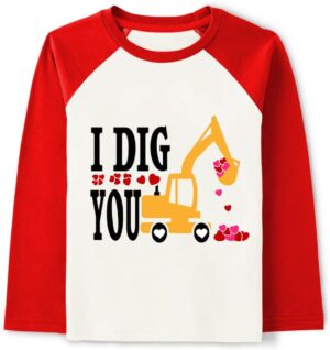 Boys Valentines Shirt Girls Valentine Tshirt Toddler Stripe Long Sleeve Shirt Kids Truck Love Heart Tee Tops 1-7Years