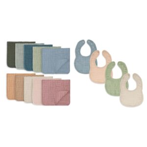 Comfy Cubs Muslin Burp Cloths and Muslin Baby Bibs Bundled