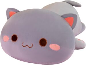 FUYU Cat Stuffed Animals, Soft Cat Plush Pillow Kawaii Kitten Stuffed Animal Toy Gifts for Kids Boys Girls Room Decor (Grey Round Eyes,15in/37cm)
