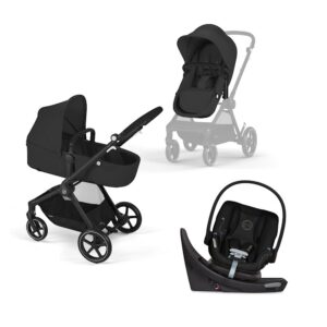 Cybex EOS 5-in-1 Travel System Stroller + Lightweight Aton G Swivel Infant Car Seat, Moon Black, Black Frame