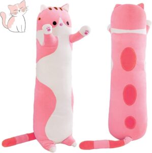 Cute Cat Plush Long Body Pillow, 43 inch Cat Stuffed Animals Plushie Toy Soft Throw Sleeping Cotton Kitten Pillow Gift for Kids Girls (Pink, 43.3″)