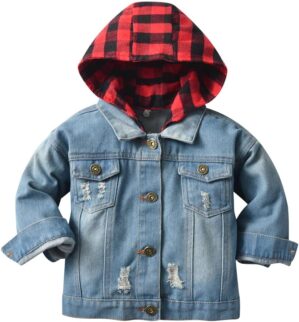 IDOPIP Toddler Kid Baby Boys Girls Denim Jacket Long Sleeve Button Down Jeans Coat Cowboy Overcoat Hoodie Casual Outwear