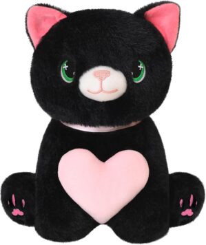 Cat Plush Toy Cute Heart Cat Stuffed Animal Soft Kitty Plushies Pillow Kawaii Pink Heart Plushie Doll Valentine’s Day Gifts Birthday for Kid Lover Decor 10 inch