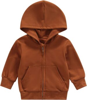 Toddler Baby Boy Girl Zip Up Hoodies Solid Color Hooded Sweatshirt Long Sleeve Jacket Casual Outerwear Fall Clothes