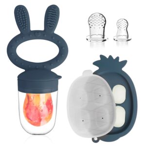 Teething Toys, Baby Fruit Food Feeder, Breastmilk Popsicle Molds for Baby Cooling Relief (Rabbit – Blue, Rabbit)