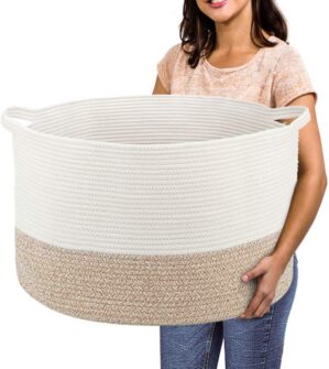 Extra Large Cotton Rope Basket 22″ x 14″ – Toy Basket for Kids -Blanket Basket for Living Room – Woven Baskets for Storage