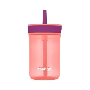 Contigo Kids’ Leighton Straw Tumbler with Spill-Proof Leak-Proof Lid, 14oz, Coral/Grape