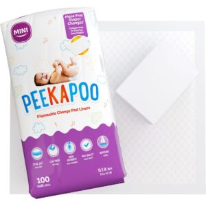 Peekapoo Mini – 100 Pack Disposable Changing Pads for Baby (18 Inches x 16 Inches) Disposable Waterproof Liners, Diaper Changing Pad Protector Mat