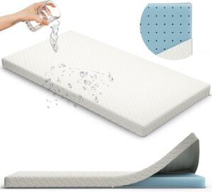 2” Crib Mattress Topper Memory Foam – Waterproof Breathable Soft Washable Cover 52” x28” x 2” Fits Standard Size Cribs & Toddler Beds by Sleepah