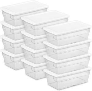 Sterilite 12-Pack Storage Box, Stackable Clear Plastic Bins with Snap-On Lids, 6 Quart