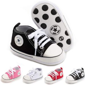 Meckior Baby Girls Boys Canvas Sneakers Soft Sole High-Top Ankle Infant First Walkers Crib Shoes