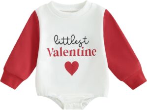 Ledy Champswiin Newborn Baby Girl Valentine’s Clothes Onesie Heart Pizza Print Sweatshirt Romper Bodysuit Infant Outfit