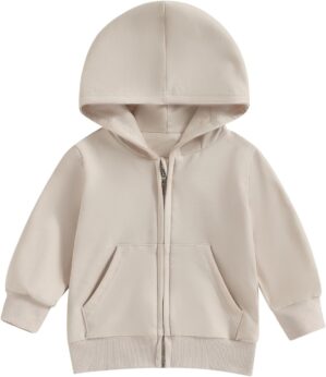 Toddler Baby Boy Girl Zip Up Hoodies Solid Color Hooded Sweatshirt Long Sleeve Jacket Casual Outerwear Fall Clothes
