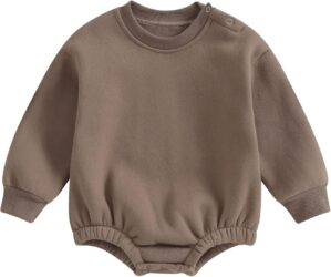 Baby Boy Girl Fleece Sweatshirt Romper Solid Color Long Sleeve Sweater Bubble Onesie Warm Fall Winter Clothes