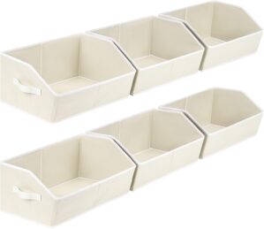 Organizer Bins Cube Storage – Trapezoid Storage Bin 6 Pack, Fabric Baskets for Organizing, Large Storage Basket for Shelves, Closet Organizers for Toys, Clothes, Towels (Beige)