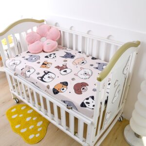 Soft Doggy Printed Fabric Crib Sheet for Boys Girls,2 Pack Crib Mattress Sheets or Toddler Bed Sheet, Baby Bassinet Sheets Fitted Crib Sheet (Cream)