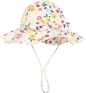 Baby Girl Sun Hat with UPF 50+ Outdoor Adjustable Beach Hat with Wide Brim Bucket Hats