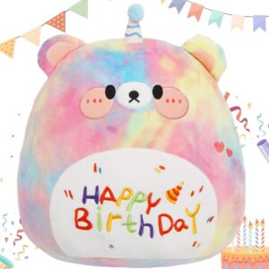 ARELUX Jumbo 18in Cute Color Bear Cuddle Plush Soft Stuffed Animal Large Birthday Pillow Kids Huggable Bear Plushie Toy Big Size Happy Birthday Party Decoration Plushies Gift for Friends Boys Girls