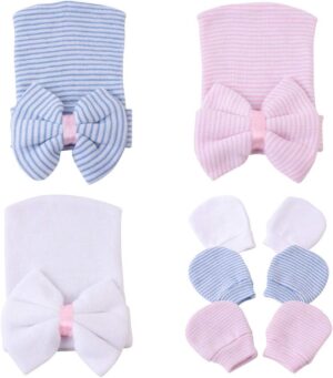 Newborn Hospital Hat Infant Baby Hat Caps with Bow Soft Cute Nursery Beanie Hat