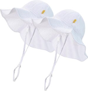Baby & Toddler Wide Brim Sun Hats UPF 50+ Sun Protection Bucket Cap Cute Adjustable Hat in Seersucker