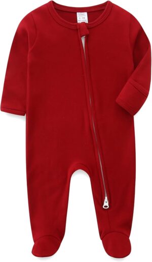 Unisex Baby Boy and Girl Zipper Onesie Solid Toddler Footie One-Piece Infant Romper Jumpsuit
