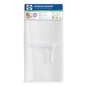 Sealy Baby Soybean Comfort Waterproof 3-Sided Contoured Wipeable Diaper Changing Pad for Dresser or Table, Durable Easy to Clean Surface & Foam, Made in USA, White, 32 x 16′