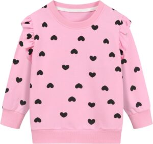 CM-Kid Valentine Girls Sweatshirts Heart Print Pink Red Shirt for Kids Girl Long Sleeve Love Sweatshirt Clothes 2-7 Years