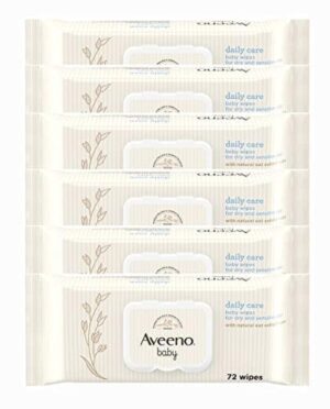 AVEENO Baby Daily Care Wipes – Cleanse Gently and Efficiently – Baby Wipes – Baby Essentials – 72 Wipes, Lid On Each Pack, Pack of 6 (432 Wipes in Total)