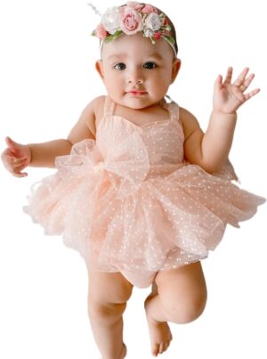 Infant Baby Girl Summer Fly Sleeve Romper Dress Tulle Lace Tutu Onesie One Piece Princess Outfits