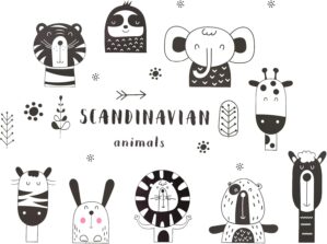 Maydahui Safari Jungle Animal Wall Decals Scandinavian Style Woodland Black White Animal Wall Sticker(55×30 Inch) Peel Stick Removable Art Decal Decor for Baby Kids Bedroom Nursery Changing Table