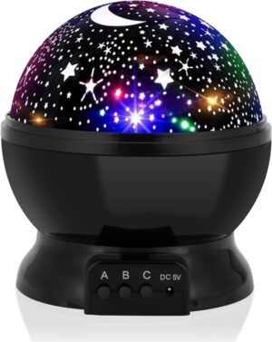 Kids Night Light – Star & Moon Projector, 360 Rotation, 4 LED Bulbs, 9 Color Changing, USB Cable, Unique Gift