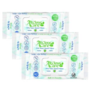 Baby Wipes, Unscented Wipes for Sensitive Skin, Large Soft Durable & 99% Water Based, Gentle & Hypoallergenic for Babies & Adults, Vitamin E and Aloe, Flip Top Lid, 3 Pack (240 Wipes)