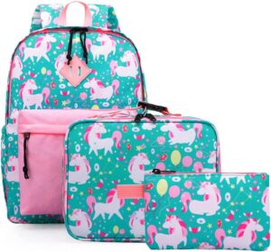 NICE CHOICE Preschool Backpack Kindergarten Elementary School Toddler Backpacks With Lunch Bag Pencil Case Set(Cute Unicorn Set)
