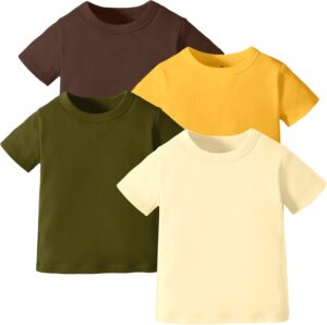 OPAWO Unisex Infant Baby Crew Neck T-Shirt 4 Pack Toddler Short Sleeve Solid Color Tees Shirts for Boys Girls 6 Months-5T