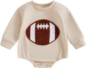 FIOMVA Baby Football Outfits Girl Boy Embroidered Football Sweatshirt Romper Long Sleeve Bubble Romper Fall Sweater Onesie