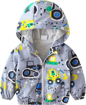 FYMNSI Toddler Baby Boys Girls Hooded Jacket Windbreaker Lightweight Dinosaur Print Coat Autumn Long Sleeve Windproof Outwear