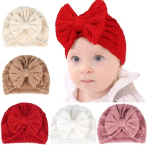 QandSweet 0-24 Months Newborn Girls’ Hats Cotton and Linen Cap Infant Big Bow Hat Baby Shower