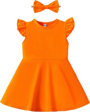 Magic Park 18M-6Y Baby Girls Ruffle Casual Dress Toddler Girl A-line Skirt Kids Plain Dresses Birthday Holiday Outfits