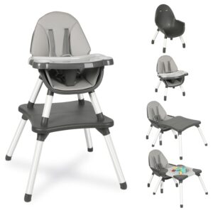 Baby Highchair,6 in 1 High Chairs for Babies and Toddler Baby Feeding Chair Coverts to HighChair for Baby, Kids Learning Table,Building Block Table,Kids Stool Removable Tray & Safety Harness(Gray)