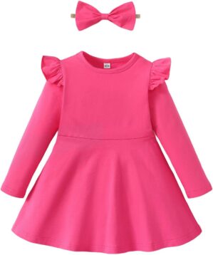 Magic Park 18M-6Y Baby Girls Ruffle Casual Dress Toddler Girl A-line Skirt Kids Plain Dresses Birthday Holiday Outfits