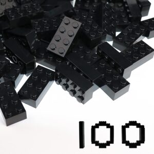 Classic Building Bricks 100 Pieces 2×4 Black, Classic Brick Block Parts and Pieces 3001, Compatible with Lego, Age 6+ Creative Building Block Toys for Kids