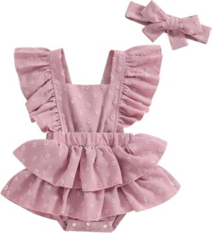 Newborn Baby Girl Romper Dresses Dot Sleeveless Ruffled Tutu Skirts Jumpsuit Bodysuit Onesie Summer Clothes