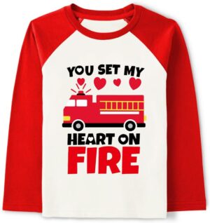 Boys Valentines Shirt Girls Valentine Tshirt Toddler Stripe Long Sleeve Shirt Kids Truck Love Heart Tee Tops 1-7Years