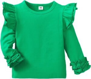 Toddler Girls Solid Color T-Shirt Kids Blouse Plain Ruffle Sleeve Top Baby Girl Cotton Casual Clothes
