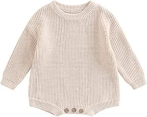 woshilaocai Baby Boy Girl Sweater Oversized Long Sleeve Romper Warm Crewneck Bodysuit Knitted Winter Clothes