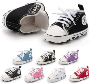 Meckior Baby Girls Boys Canvas Sneakers Soft Sole High-Top Ankle Infant First Walkers Crib Shoes