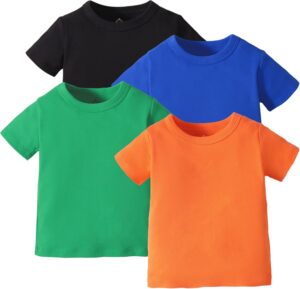 OPAWO Unisex Infant Baby Crew Neck T-Shirt 4 Pack Toddler Short Sleeve Solid Color Tees Shirts for Boys Girls 6 Months-5T