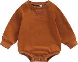 Infant Baby Girl Boy Oversized Sweatshirt Romper Solid Crewneck Sweater Romper Long Sleeve Bubble Bodysuit Tops