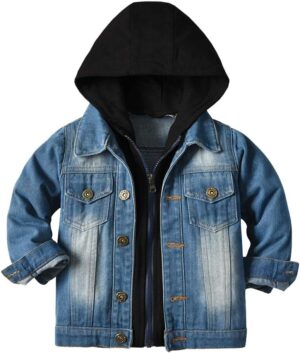 IDOPIP Toddler Kid Baby Boys Girls Denim Jacket Long Sleeve Button Down Jeans Coat Cowboy Overcoat Hoodie Casual Outwear