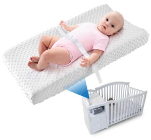 Compact Small Changing Pad with Cover – 27″ X 16″ Contoured Baby Diaper Changing Pad for Combo Crib with Changing Table-Waterproof & Hypoallergenic, Safety Strap with Quick-Release Buckle-Grey